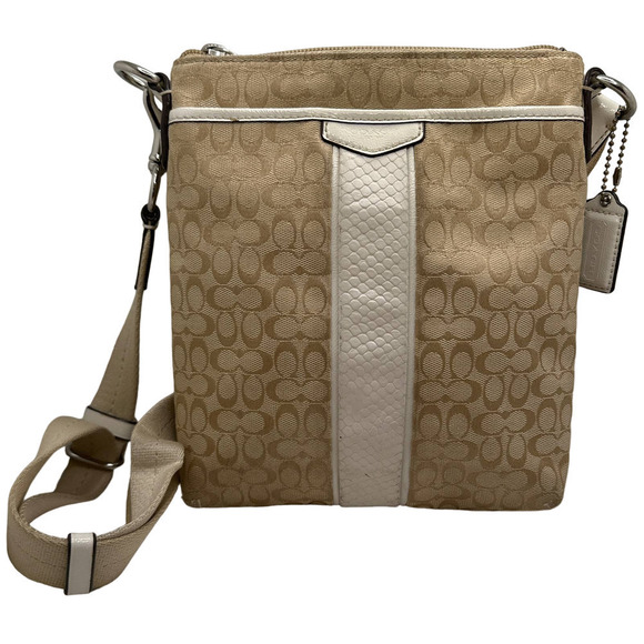 COACH Tan and Off White Signature Canvas Crossbody - Picture 1 of 12
